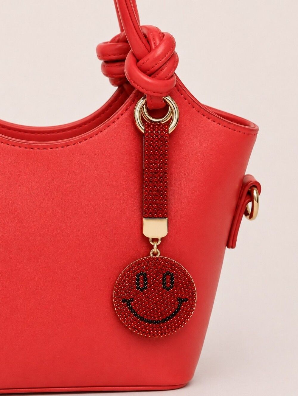 Rhinestone Smiley Face Keychain Bag Charm ✨❤️ RED Purse Accessories NWT